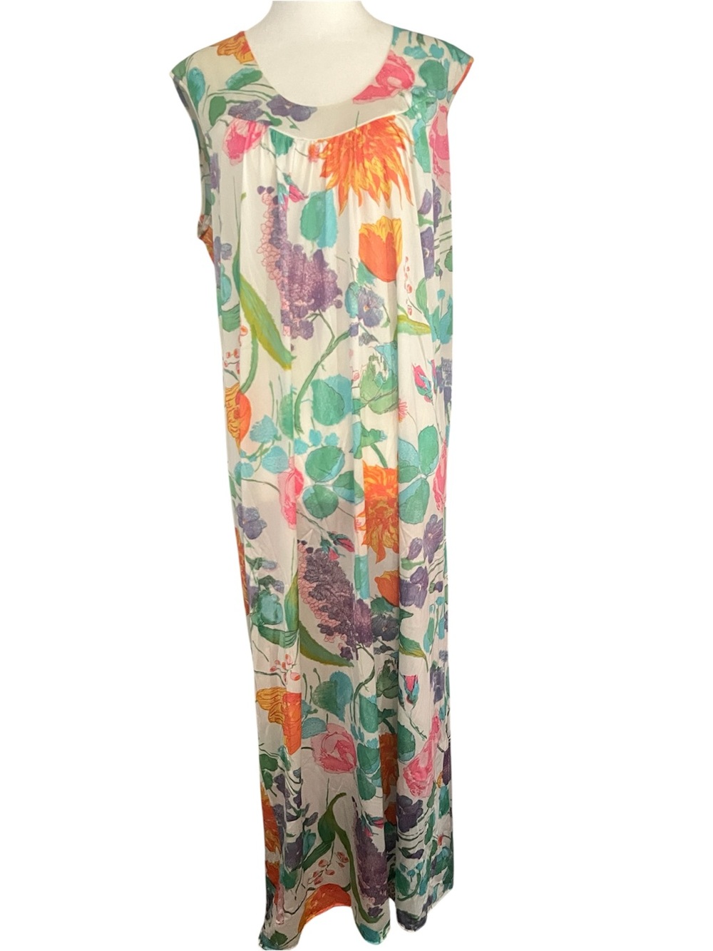 Vintage Floral Maxi Nightgown  Sleeveless Cottagecore Garden Print Lounge Dress - Picture 5 of 14